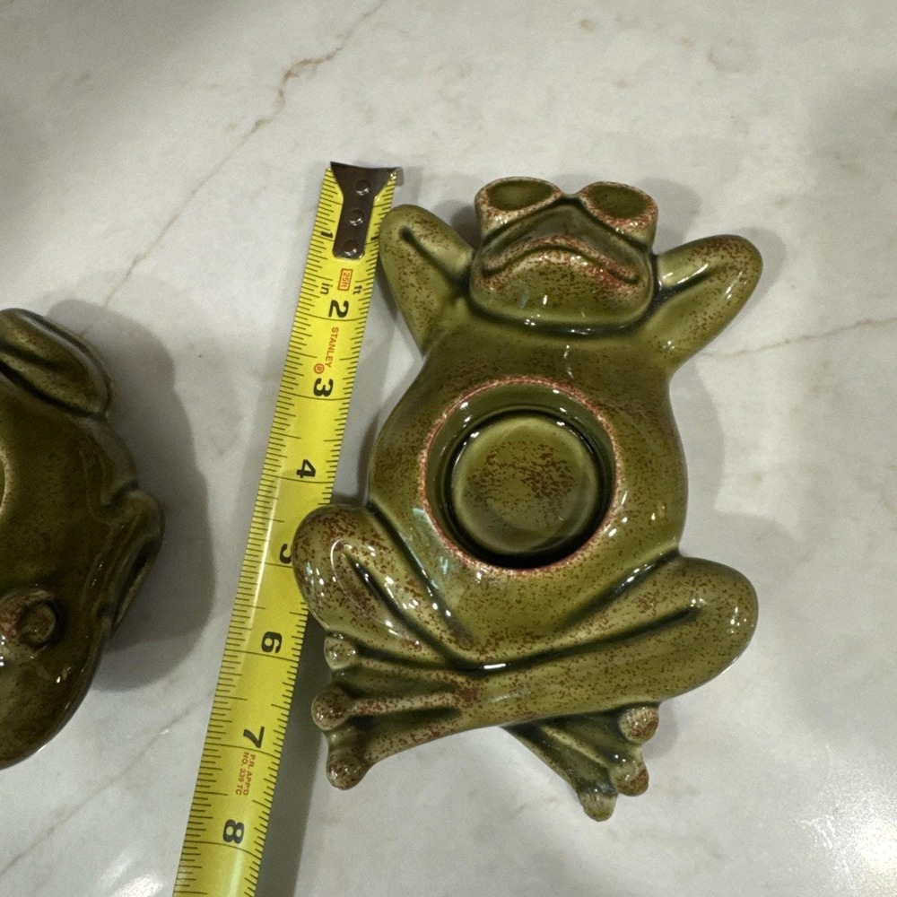 Party Lite Ceramic Frogs Tea Lite  Candle‎ Holder Set Green Vintage - Picture 6 of 10